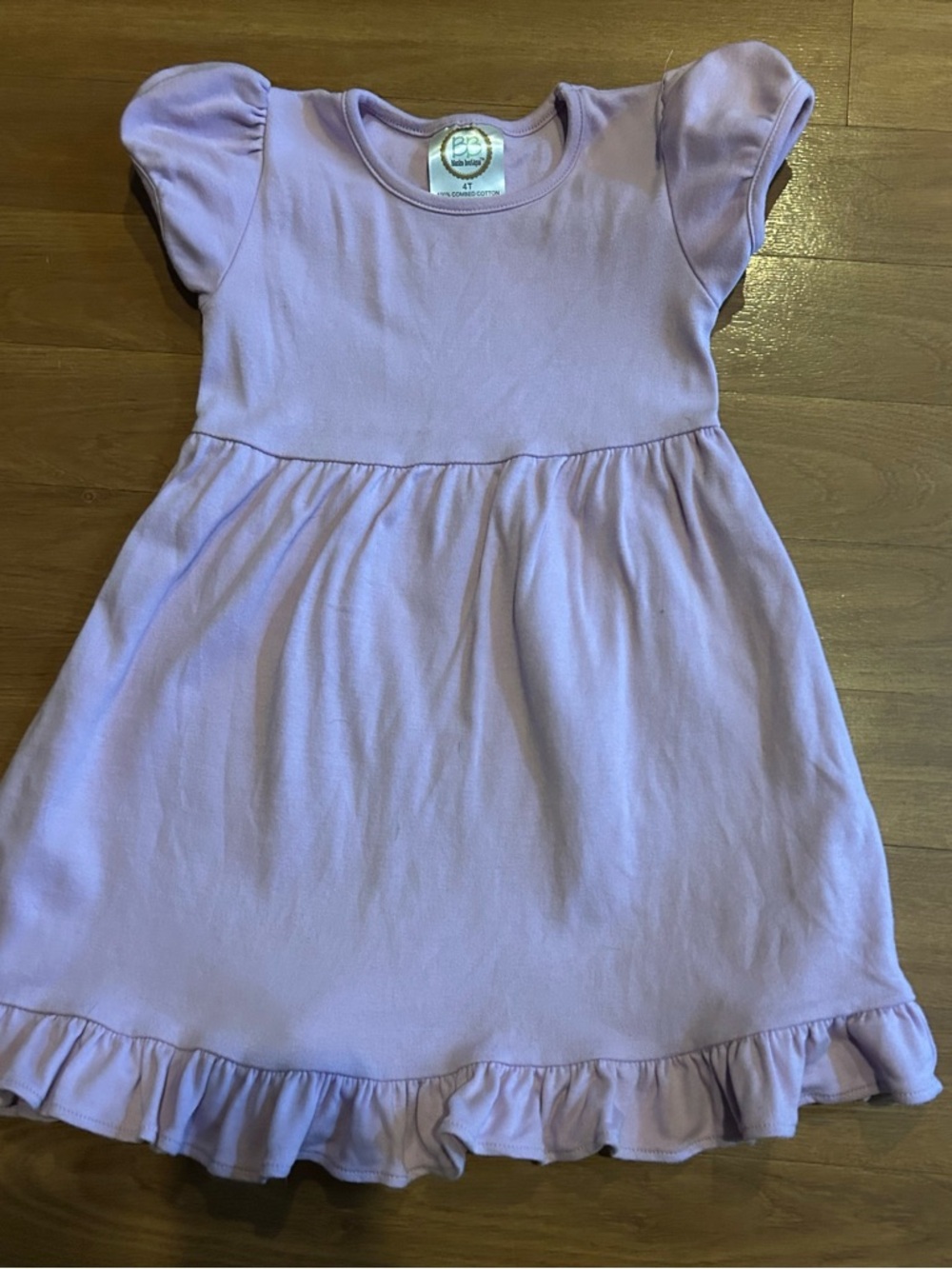Girls' Lavender Ruffle Hem Dress - Soft Knit - BB Blanks monogram